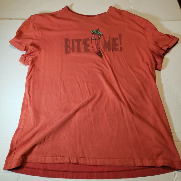 Mens XL Vintage Fit T Shirt Original Trailer Brand BITE ME Orange Extra Large - Picture 2 of 3
